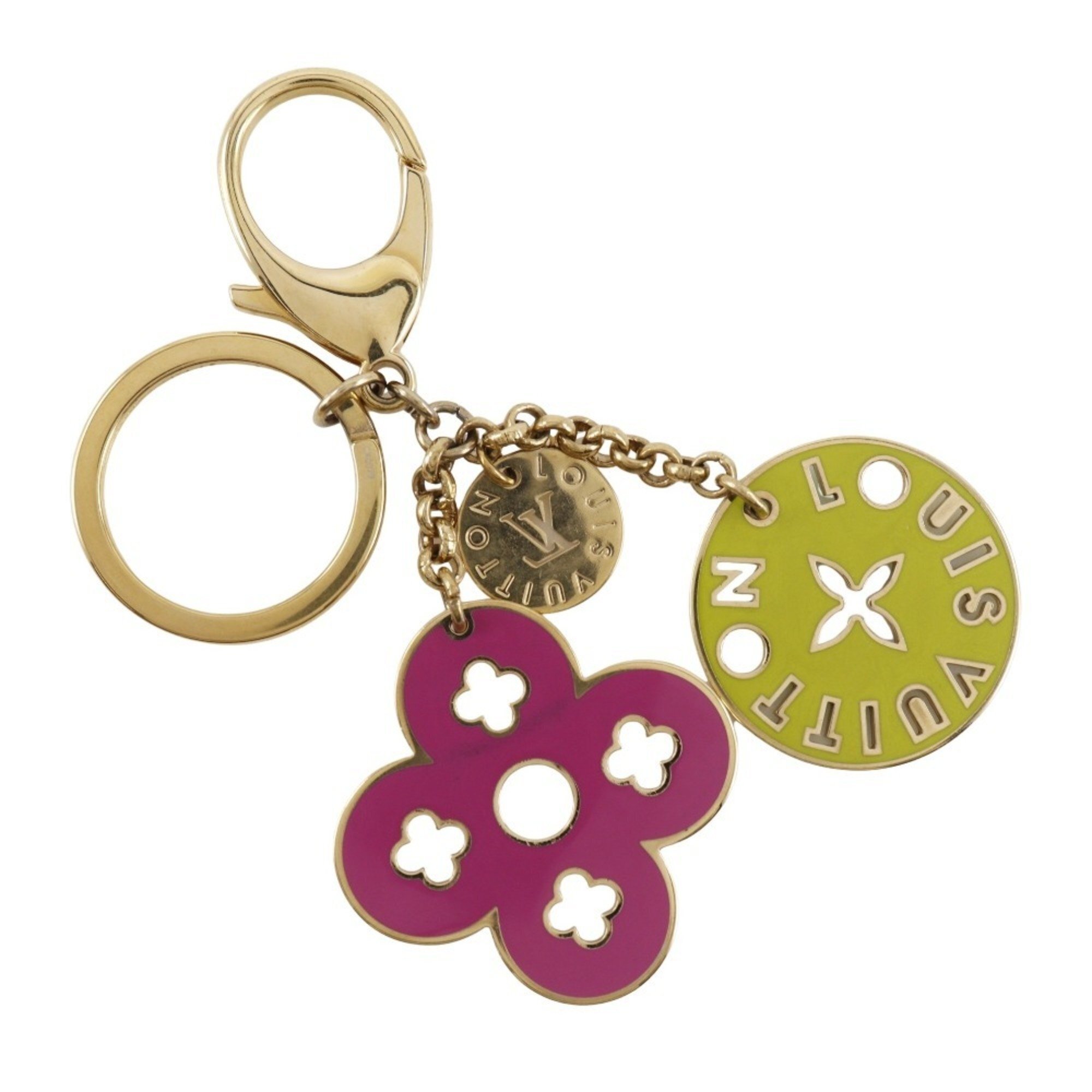Louis Vuitton Portocle Looping Keychain Bag Charm M66006 Gold Plated Pink/Gre...